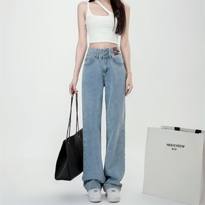 高腰阔腿牛仔裤女直筒宽松2025年新款显瘦垂感拖地裤子女高街图片