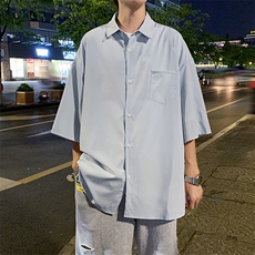 夏季港风日系侧边排扣冰丝衬衫男短袖宽松衬衣潮流外套W1014-P30，男装衬衫，星座512-2
