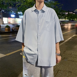 夏季港风日系侧边排扣冰丝衬衫男短袖宽松衬衣潮流外套 W1014-P30图片