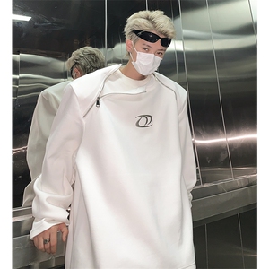 拉链设计感金属立体印花宽松垫肩圆领卫衣男女上衣B289-WY011-P85图片