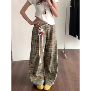 美式复古撞色条纹阔腿裤男女宽松休闲百搭潮流拖地长裤L9010-P40图片