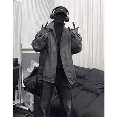 直播品质磨砂PU皮夹克宽松复古纯色外套DY2407-特P80，男装夹克，星座1213