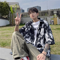 短袖花衬衫男夏季小众设计感美式潮牌痞帅五分袖衬衣宽松休闲外套，男装衬衫，星座218-1（原230）