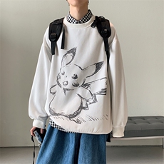 2021秋冬新款男休闲宽f松皮卡丘印花卫衣A813，男装卫衣，电商A132（原电商B245）
