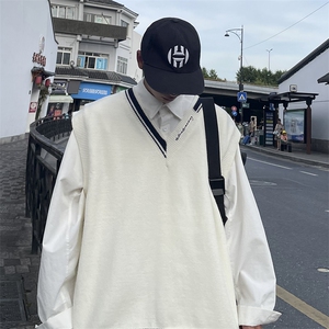 学院风V领针织背心男搭坎肩韩版bf宽松情侣毛衣马甲MY0201-P45图片