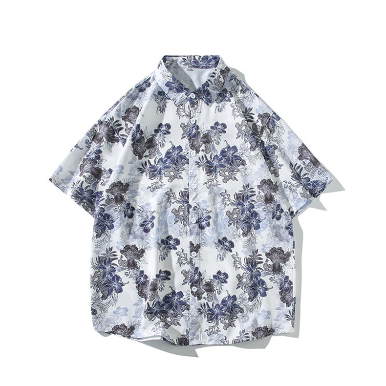 精品花衬衫大码男短袖夏季痞帅休闲上衣服外套翻领衬衣A012/P35,男装衬衫,电商A012