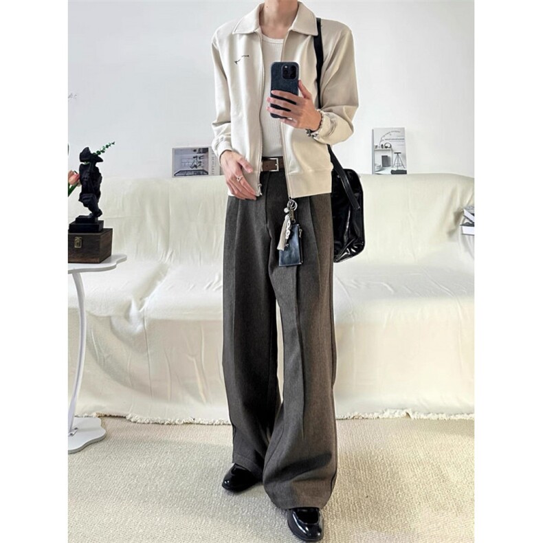 休闲西裤花纱TRA字版型直筒阔腿双褶长裤-XZ059-网图，男装西裤，星座1002-2