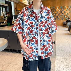 油画复古巴满印花衬衫男潮流港风高弹情侣短袖慵懒衬衣男C649，男装衬衫，星座1116A-1（原606A）