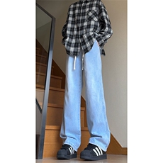 美式cleanfit复古水洗垂感宽松抽绳阔腿牛仔裤K1130-特P42控68，男装牛仔裤，星座1004-3