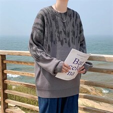 日系潮牌圆领毛衣春秋休闲针织衫潮流长袖套头潮男上衣M169-P48，男装针织衫/毛衣，星座512-4