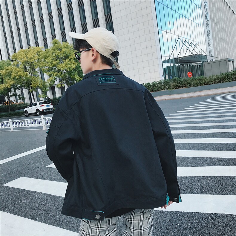 JK959/P75秋装新款美式撞色男水洗工装夹克日系男青少年大码外套图片