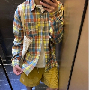 DC188-P48美式街头风拼色格纹衬衫男秋款衬衣外套-网图现货图片