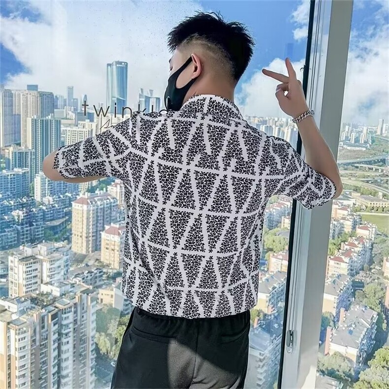 时尚短袖衬衫潮流新款拼色标准潮气质青春流行夏季原宿日系慵懒男,男装衬衫,星座1013