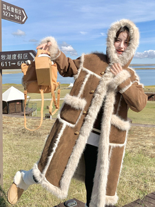 新款！冬装环保皮草中长款连帽皮毛一体外套2C133-8988-P245-K358图片