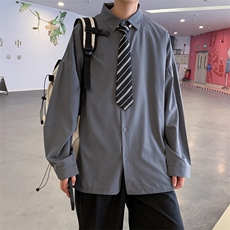 港风清新百搭长袖衬衫男纯色帅气简单外穿衬衣C620-P27，男装衬衫，电商D202-1