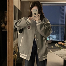 灰色复古学院风棒球服外套女秋新款设计感拼接休闲上衣C780-P100，女装短外套，星座911-2(原星座613-2）