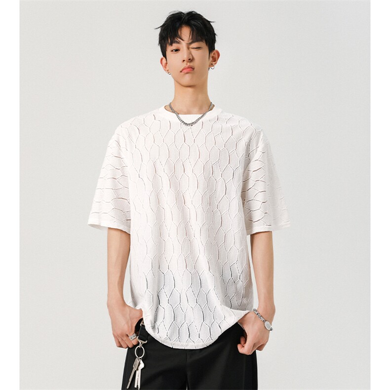 现货T10130-特p30控58高品质面料镂空痞帅大码圆领短袖T恤衫,男装T恤,电商A059
