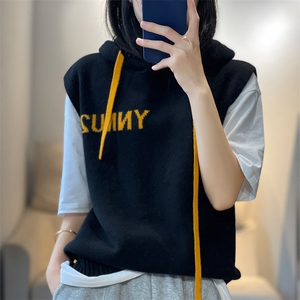专柜衫时尚连帽背心女秋冬羊毛马甲针织打底衫图片