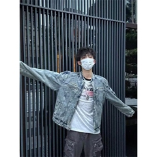 复古水洗垫肩短款拼接牛仔外套男女做旧设计感夹克潮WL3122-P68，男装工装外套，星座1008
