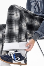 羊毛格子裤复古大码加厚毛呢休闲长裤直筒阔腿裤LK509特P45加绒55，男装卫衣，电商B215