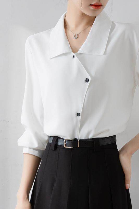 通勤长袖职业衬衫女秋季法式小众长袖OL正装面试白色衬衣上衣，女装衬衫，梦白服饰厂