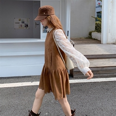 现货--焦糖色麂皮绒裙+蕾丝小衫两件套203-9513-P165-K238，女装套装/套裙，帛锦泉