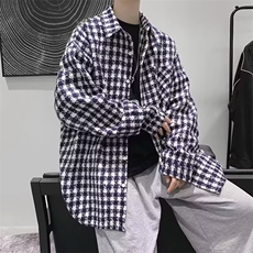 F572P48秋季毛呢夹克外套男长袖格子衬衫秋天韩版文艺宽松，男装夹克，星座512-6