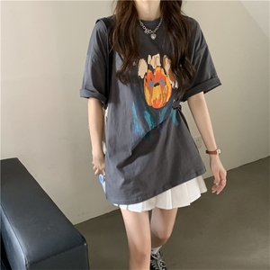 T0658-P25 日系手绘郁金香印花纯棉短袖 学院风学生百搭图片