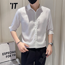 店主风社会小伙男士暗花痞帅七分袖衬衫男衬衣301A-1/CS586/P55，男装衬衫，星座301A-1