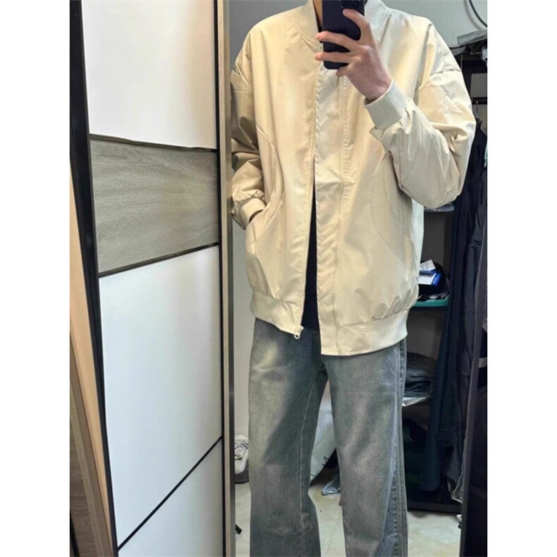 春秋少年感工装棒球服男生情侣美式飞行员外套高级复古港风夹克,男装夹克,星座506A