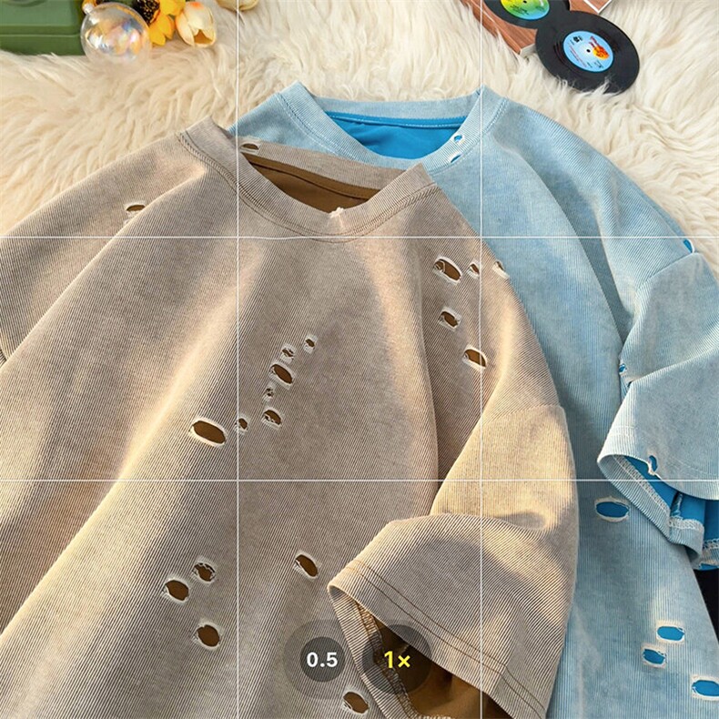 美式破洞短袖T恤男夏季潮牌半袖衣服宽松重磅体恤衫T3650-特价P33,男装T恤,电商A007