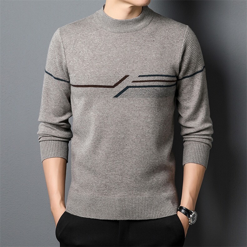 2023秋季男装圆领宽松打底衫毛衣中年新款长袖商务休闲针织衫，男装针织衫/毛衣，电商B212（原钱塘6029）