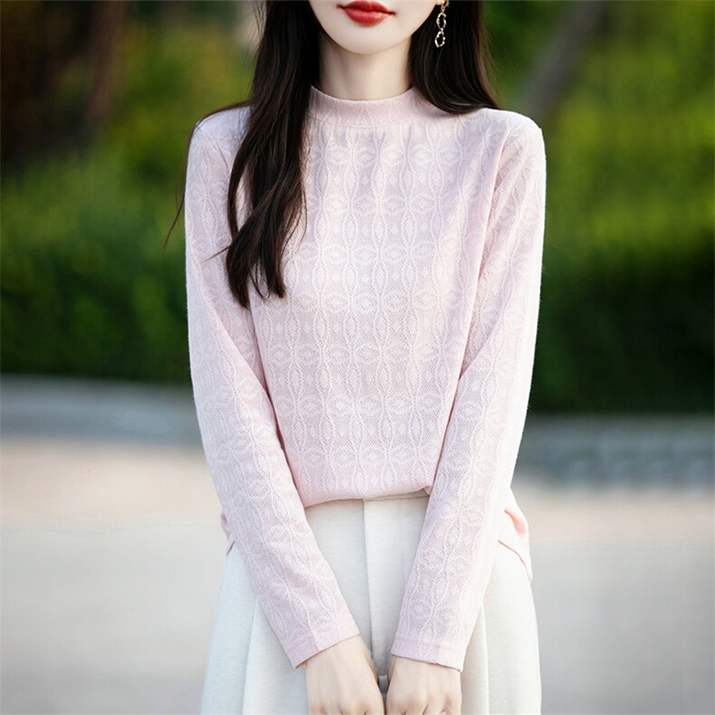优雅气质女士秋季羊毛针织打底衫百搭显瘦长袖毛衣,针织衫/毛衣,绒宛羊绒