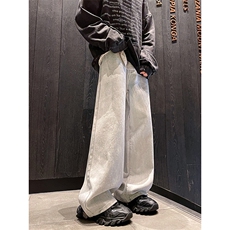 美式复古牛仔裤男士春秋款高街宽松阔腿裤子潮牌休闲直筒长裤，男装牛仔裤，星座716-2
