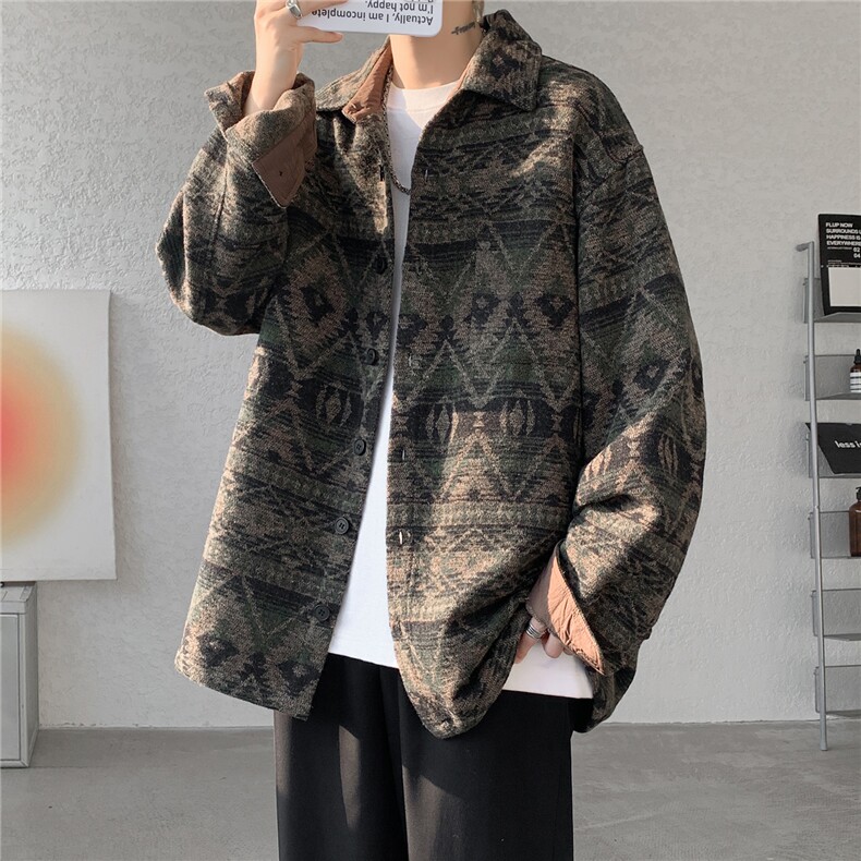 8XL-M复古大码民族风衬衫男款春季加厚粗呢藏式外套CS29001P68,男装民族服装,电商B312