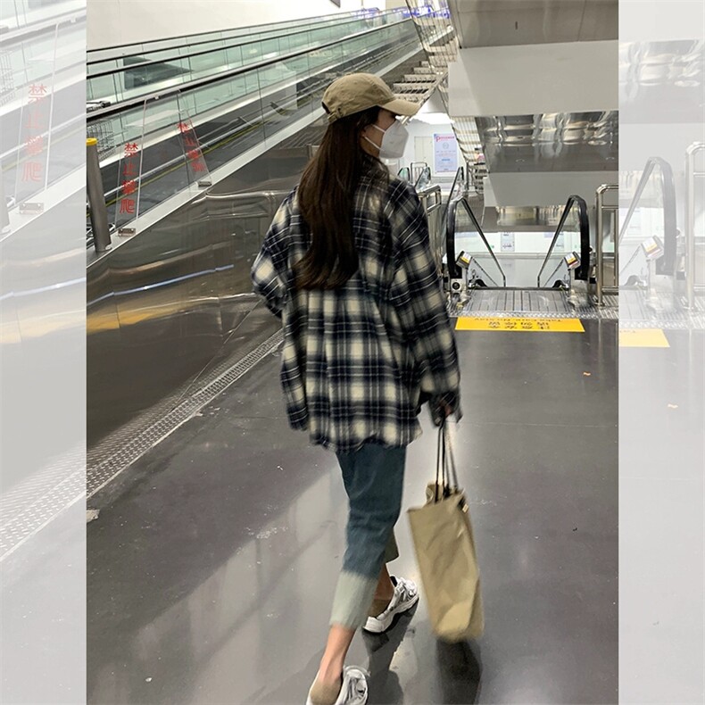 TC677-p45港风复古格子衬衫女款秋装小个子衬衣外套休闲开衫,女装衬衫,星座617A-2