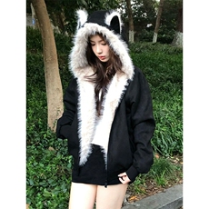 美式座山雕猫耳朵毛领连帽棉服女冬季新款加绒加厚夹克棉衣外套潮，男装夹克，星座218-8