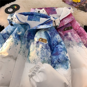 XZ-230-1MY705冬款平铺简约轻奢水墨扎染休闲连帽棉服P118控158图片