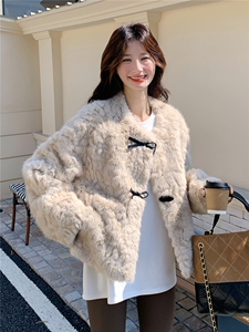 杏色高级感小香风毛毛外套女2025冬季新款温柔氛围感皮毛一体外套图片