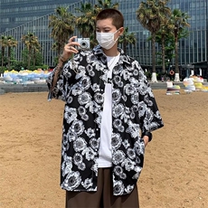 夏威夷满印花衬衫男痞帅潮牌潮流美式复古休闲沙滩衬衣外套ins潮，男装衬衫，星座601-2