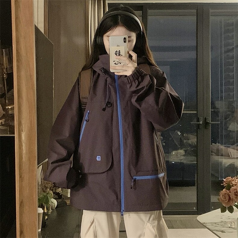 A527-P110连帽冲锋衣外套秋季新款学生宽松潮牌户外风衣学院风,男装风衣,星座911