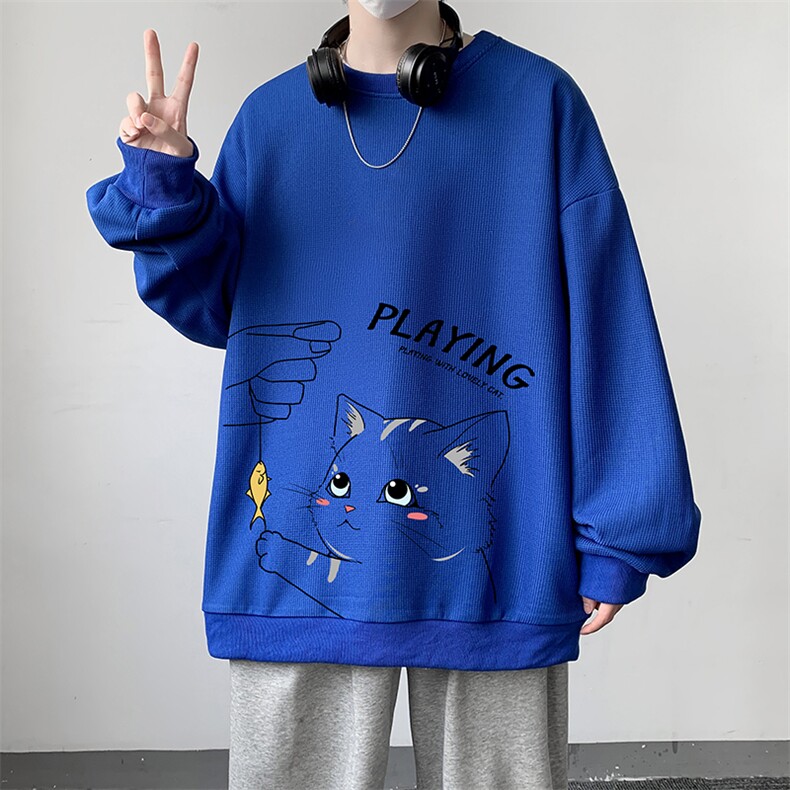 华夫格卫衣圆领卫衣男大码长袖t恤男外套HW76129-P30加绒款-P40,男装卫衣,电商A040