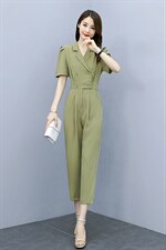 2022夏季新款简约气质西装翻领腰部双排扣装饰休闲连体裤，女装连体裤，艾尚靓装