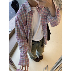 雀斑男装美式复古炒色工艺格子长袖衬衫男女春夏防晒宽松休闲衬衣，男装防晒衣，星座218-1（原230）