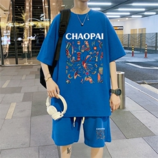 ！2024夏季新款男士华夫格短袖套装学生风一套HTZ72P50，男装T恤，电商B220