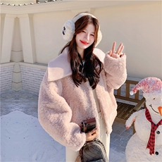 有货~慵懒粉色针织领毛绒皮毛一体短外套2C118-M873P195控298，女装皮草，2C118