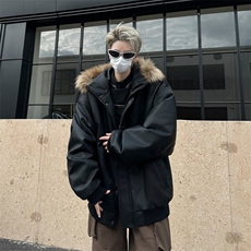冬季复古百搭保暖可脱卸毛领重磅PU皮棉衣INS厚外套男MF318-P112，男装棉衣，星座412-3