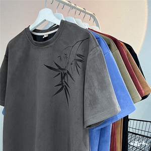 1竹竹高升烧花麂皮绒大码M-5XL短袖T恤JDT77787特P25块供抖音视频图片