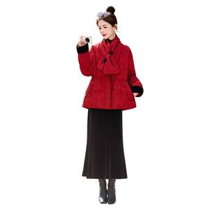 大货已出2025圣诞90羽绒服女冬新款收腰新中式淑女圆领中长款外套图片