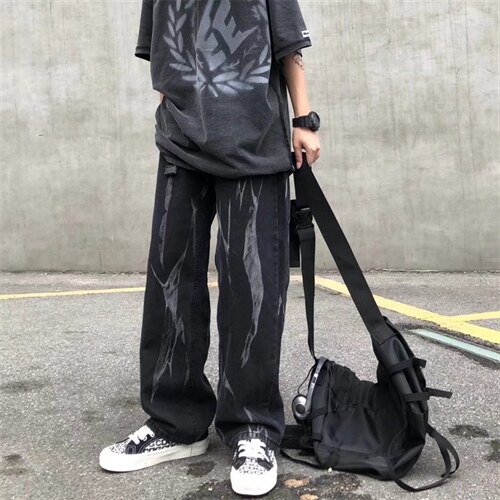 美式高街扎染复古休闲裤宽松直筒街头vibe风牛仔长裤男NK518-p40图片